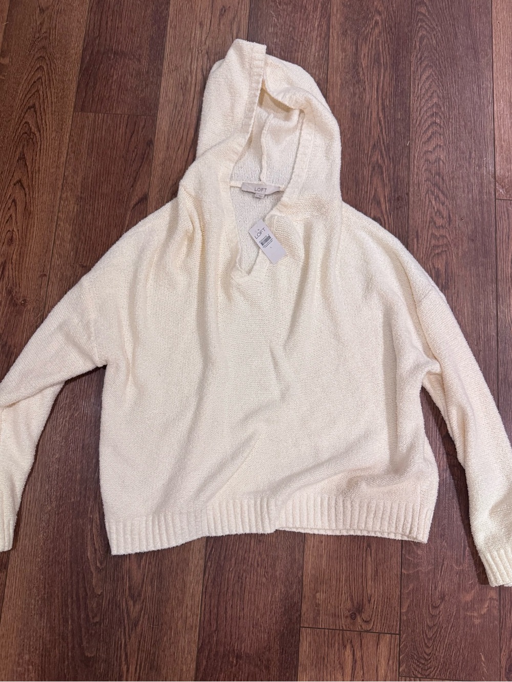 LOFT Cream Textured Hooded Pullover Sweater